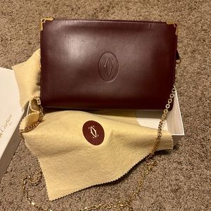 Cartier Must de Cartier Clutch Bag Purse Leather Bordeaux Crossbody Conversion